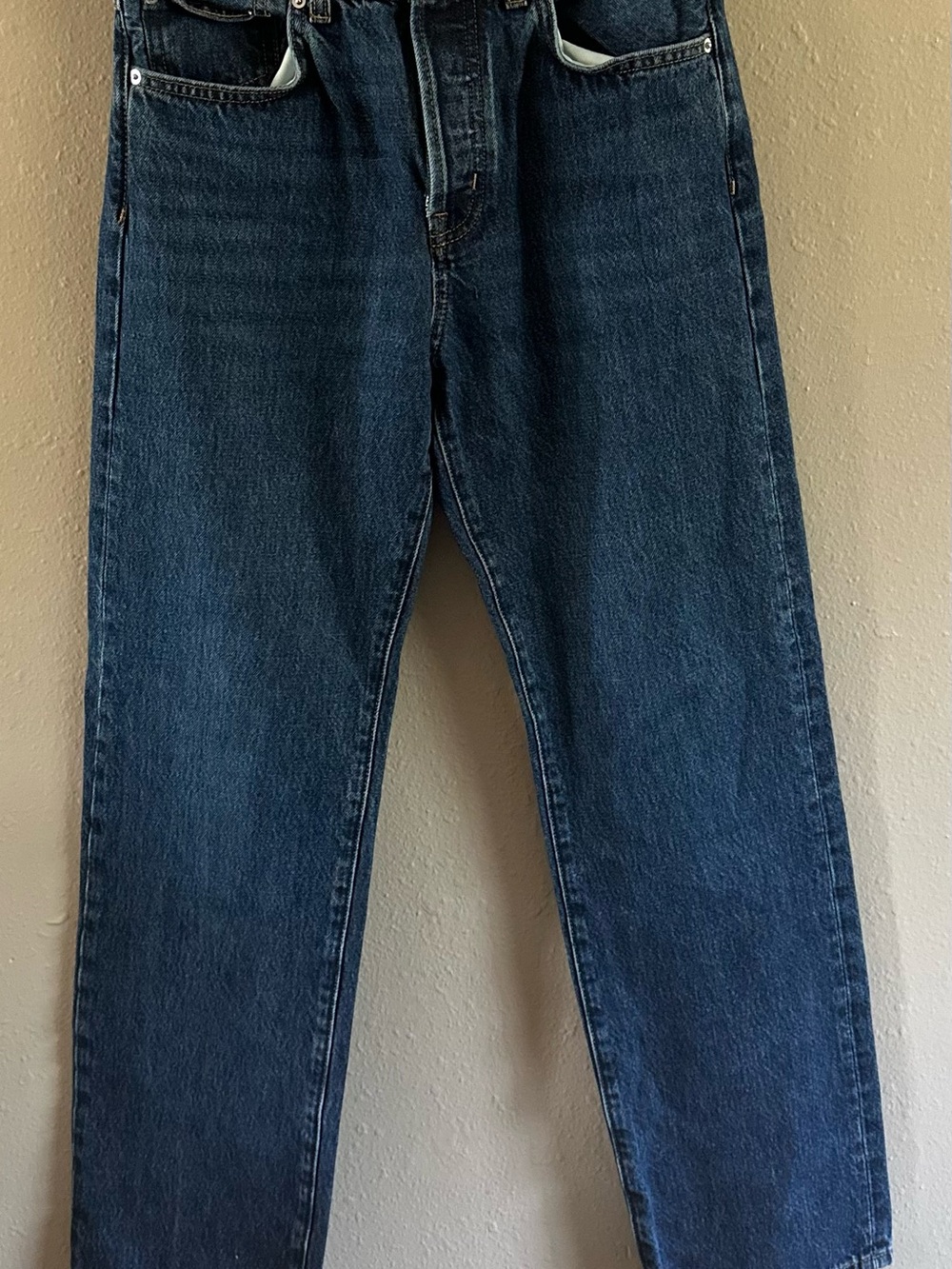 NWOT Madewell The Longline Straight Jean Dark Wash Denim Size 25 (Repaired)
